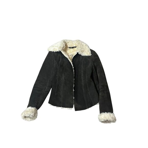 Express vintage suede leather Sherpa lined jacket M - Picture 1 of 12